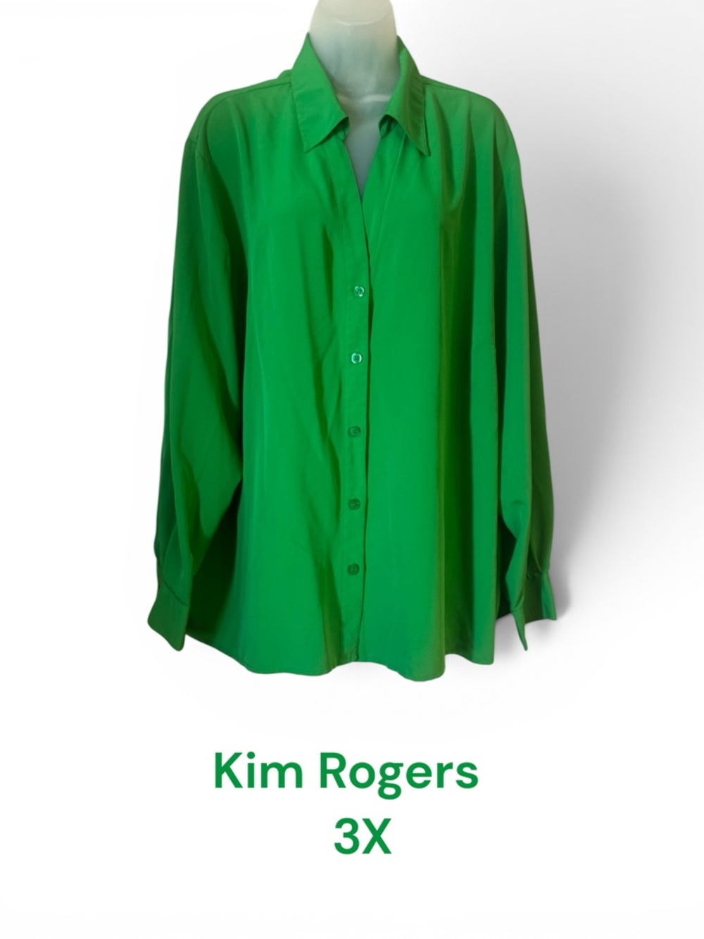 KIM ROGERS SPRING GREEN Button Front Blouse PLUS: 3X #12 - Picture 1 of 7